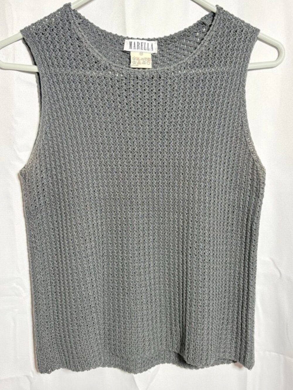 Marella Gray Open Knit Sleeveless Sweater Tank Size M Made in Italy